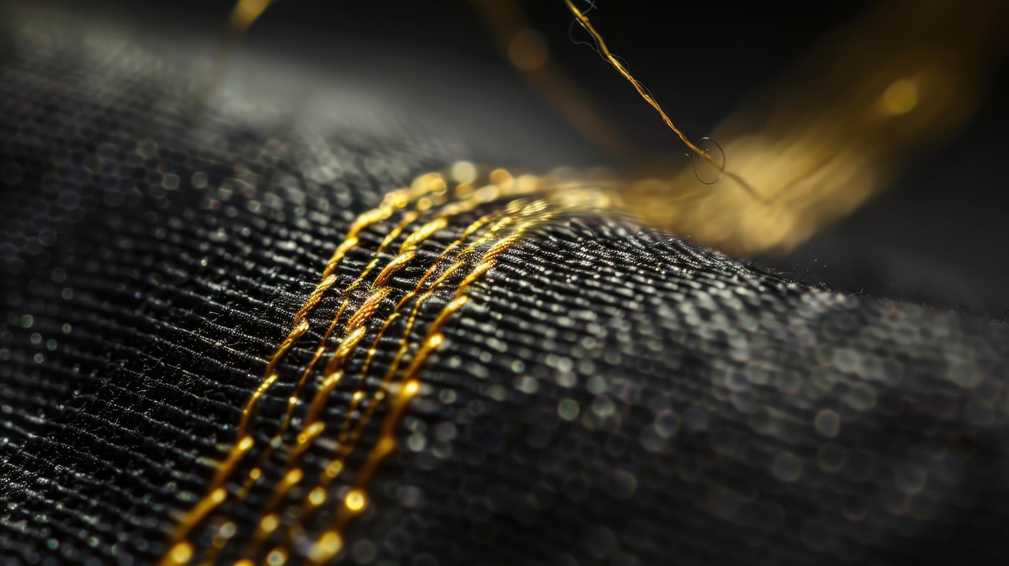 Close-up of luxurious gold embroidery on black fabric